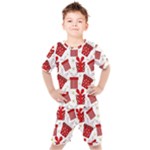 Christmas Texture, Pattern, Red, Craciun, Christmas, Bow, Gift Kids  T-Shirt and Shorts Set