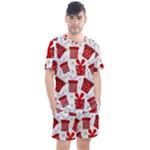 Christmas Texture, Pattern, Red, Craciun, Christmas, Bow, Gift Men s Mesh T-Shirt and Shorts Set