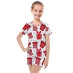 Christmas Texture, Pattern, Red, Craciun, Christmas, Bow, Gift Kids  Mesh T-Shirt and Shorts Set