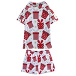 Christmas Texture, Pattern, Red, Craciun, Christmas, Bow, Gift Kids  Swim T-Shirt and Shorts Set