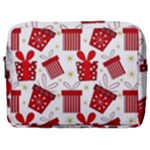 Christmas Texture, Pattern, Red, Craciun, Christmas, Bow, Gift Make Up Pouch (Large)