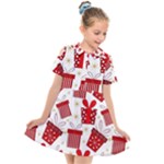 Christmas Texture, Pattern, Red, Craciun, Christmas, Bow, Gift Kids  Short Sleeve Shirt Dress