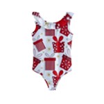 Christmas Texture, Pattern, Red, Craciun, Christmas, Bow, Gift Kids  Frill Swimsuit