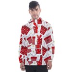 Christmas Texture, Pattern, Red, Craciun, Christmas, Bow, Gift Men s Front Pocket Pullover Windbreaker