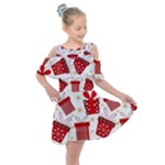 Christmas Texture, Pattern, Red, Craciun, Christmas, Bow, Gift Kids  Shoulder Cutout Chiffon Dress