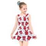 Christmas Texture, Pattern, Red, Craciun, Christmas, Bow, Gift Kids  Skater Dress Swimsuit