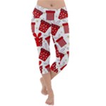 Christmas Texture, Pattern, Red, Craciun, Christmas, Bow, Gift Lightweight Velour Capri Yoga Leggings