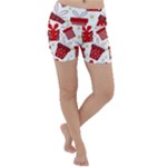 Christmas Texture, Pattern, Red, Craciun, Christmas, Bow, Gift Lightweight Velour Yoga Shorts