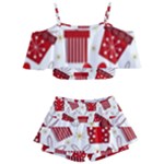 Christmas Texture, Pattern, Red, Craciun, Christmas, Bow, Gift Kids  Off Shoulder Skirt Bikini