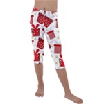 Christmas Texture, Pattern, Red, Craciun, Christmas, Bow, Gift Kids  Lightweight Velour Capri Leggings 