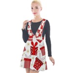 Christmas Texture, Pattern, Red, Craciun, Christmas, Bow, Gift Plunge Pinafore Velour Dress