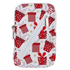 Christmas Texture, Pattern, Red, Craciun, Christmas, Bow, Gift Belt Pouch Bag (Small) from ArtsNow.com