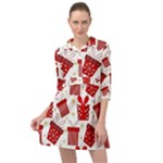 Christmas Texture, Pattern, Red, Craciun, Christmas, Bow, Gift Mini Skater Shirt Dress