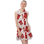 Christmas Texture, Pattern, Red, Craciun, Christmas, Bow, Gift Sleeveless Shirt Dress