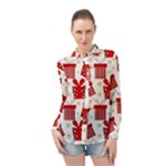 Christmas Texture, Pattern, Red, Craciun, Christmas, Bow, Gift Long Sleeve Chiffon Shirt