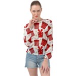 Christmas Texture, Pattern, Red, Craciun, Christmas, Bow, Gift Banded Bottom Chiffon Top