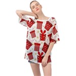 Christmas Texture, Pattern, Red, Craciun, Christmas, Bow, Gift Oversized Chiffon Top