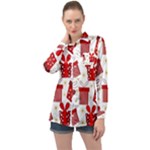 Christmas Texture, Pattern, Red, Craciun, Christmas, Bow, Gift Long Sleeve Satin Shirt