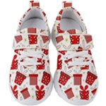 Christmas Texture, Pattern, Red, Craciun, Christmas, Bow, Gift Kids  Velcro Strap Shoes