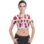 Christmas Texture, Pattern, Red, Craciun, Christmas, Bow, Gift Short Sleeve Cropped Jacket