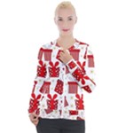 Christmas Texture, Pattern, Red, Craciun, Christmas, Bow, Gift Casual Zip Up Jacket