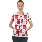 Christmas Texture, Pattern, Red, Craciun, Christmas, Bow, Gift Short Sleeve Zip Up Jacket