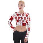 Christmas Texture, Pattern, Red, Craciun, Christmas, Bow, Gift Long Sleeve Cropped Velvet Jacket