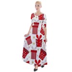 Christmas Texture, Pattern, Red, Craciun, Christmas, Bow, Gift Half Sleeves Maxi Dress