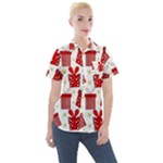 Christmas Texture, Pattern, Red, Craciun, Christmas, Bow, Gift Women s Short Sleeve Pocket Shirt