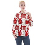 Christmas Texture, Pattern, Red, Craciun, Christmas, Bow, Gift Women s Long Sleeve Pocket Shirt