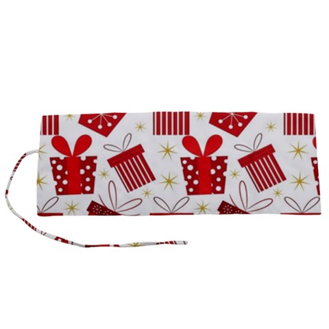 Christmas Texture, Pattern, Red, Craciun, Christmas, Bow, Gift Roll Up Canvas Pencil Holder (S) from ArtsNow.com