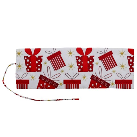 Christmas Texture, Pattern, Red, Craciun, Christmas, Bow, Gift Roll Up Canvas Pencil Holder (M) from ArtsNow.com