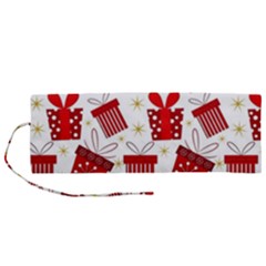 Christmas Texture, Pattern, Red, Craciun, Christmas, Bow, Gift Roll Up Canvas Pencil Holder (M) from ArtsNow.com