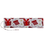 Christmas Texture, Pattern, Red, Craciun, Christmas, Bow, Gift Roll Up Canvas Pencil Holder (L)