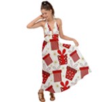 Christmas Texture, Pattern, Red, Craciun, Christmas, Bow, Gift Backless Maxi Beach Dress