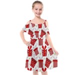 Christmas Texture, Pattern, Red, Craciun, Christmas, Bow, Gift Kids  Cut Out Shoulders Chiffon Dress