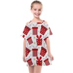 Christmas Texture, Pattern, Red, Craciun, Christmas, Bow, Gift Kids  One Piece Chiffon Dress