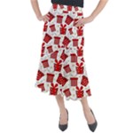 Christmas Texture, Pattern, Red, Craciun, Christmas, Bow, Gift Midi Mermaid Skirt