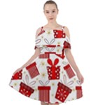 Christmas Texture, Pattern, Red, Craciun, Christmas, Bow, Gift Cut Out Shoulders Dress