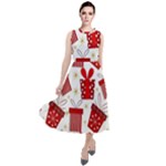 Christmas Texture, Pattern, Red, Craciun, Christmas, Bow, Gift Round Neck Boho Dress