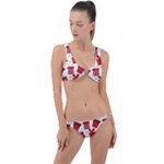 Christmas Texture, Pattern, Red, Craciun, Christmas, Bow, Gift Ring Detail Crop Bikini Set