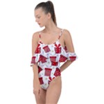 Christmas Texture, Pattern, Red, Craciun, Christmas, Bow, Gift Drape Piece Swimsuit