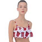 Christmas Texture, Pattern, Red, Craciun, Christmas, Bow, Gift Frill Bikini Top