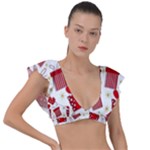 Christmas Texture, Pattern, Red, Craciun, Christmas, Bow, Gift Plunge Frill Sleeve Bikini Top