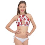 Christmas Texture, Pattern, Red, Craciun, Christmas, Bow, Gift Cross Front Halter Bikini Top