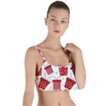 Christmas Texture, Pattern, Red, Craciun, Christmas, Bow, Gift Layered Top Bikini Top 