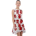 Christmas Texture, Pattern, Red, Craciun, Christmas, Bow, Gift Frill Swing Dress