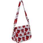 Christmas Texture, Pattern, Red, Craciun, Christmas, Bow, Gift Saddle Handbag