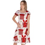 Christmas Texture, Pattern, Red, Craciun, Christmas, Bow, Gift Classic Short Sleeve Dress