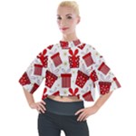 Christmas Texture, Pattern, Red, Craciun, Christmas, Bow, Gift Mock Neck T-Shirt